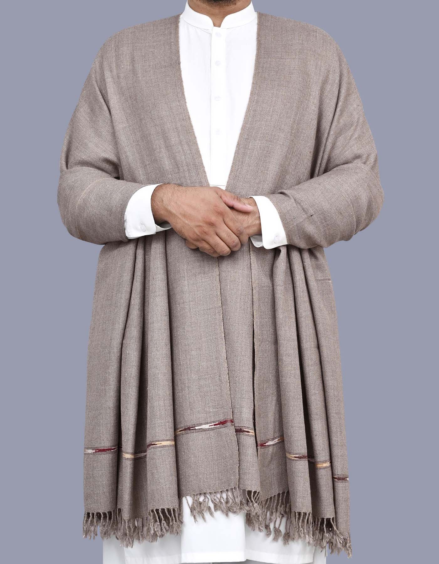 L Olive Plain Wool Blend Men Shawl