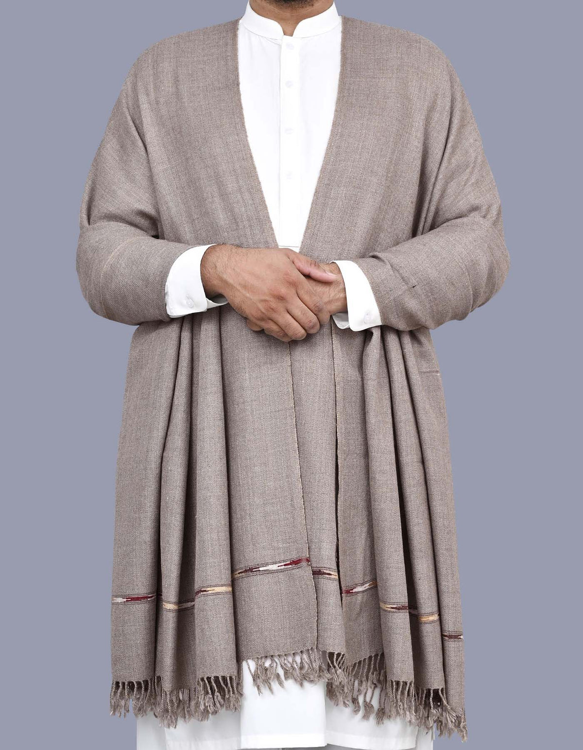 L Olive Plain Wool Blend Men Shawl