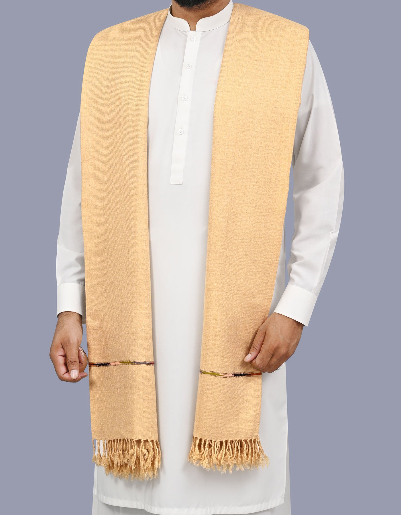 Beige Plain Wool Blend Men Shawl