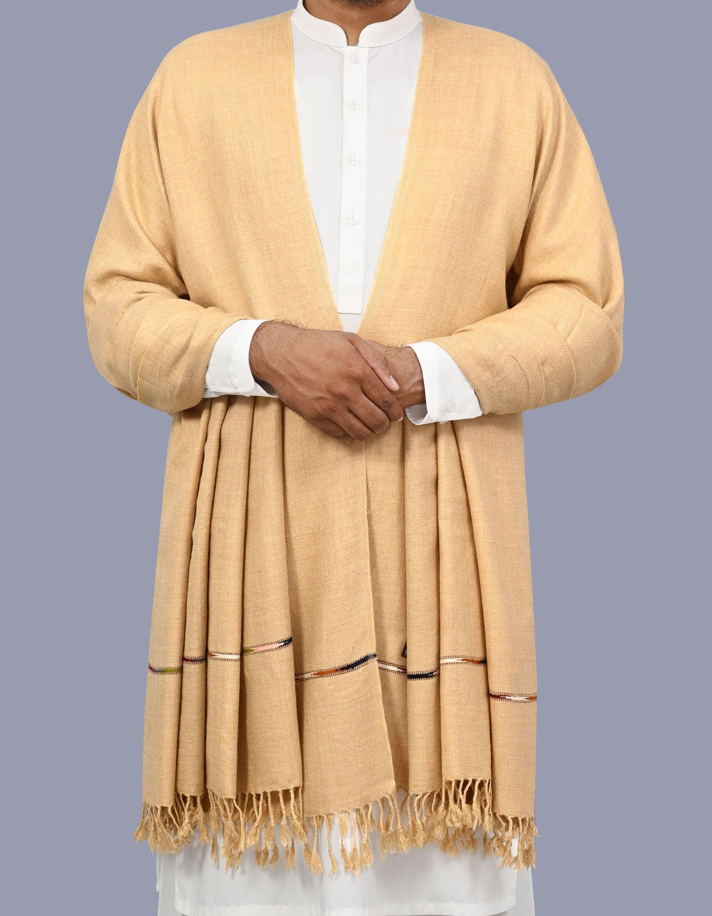 Beige Plain Wool Blend Men Shawl