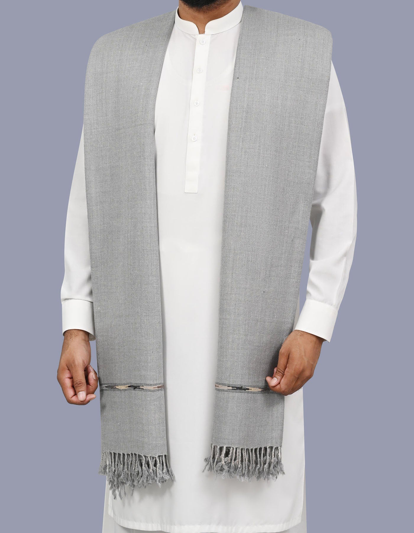 Grey Plain Wool Blend Men Shawl