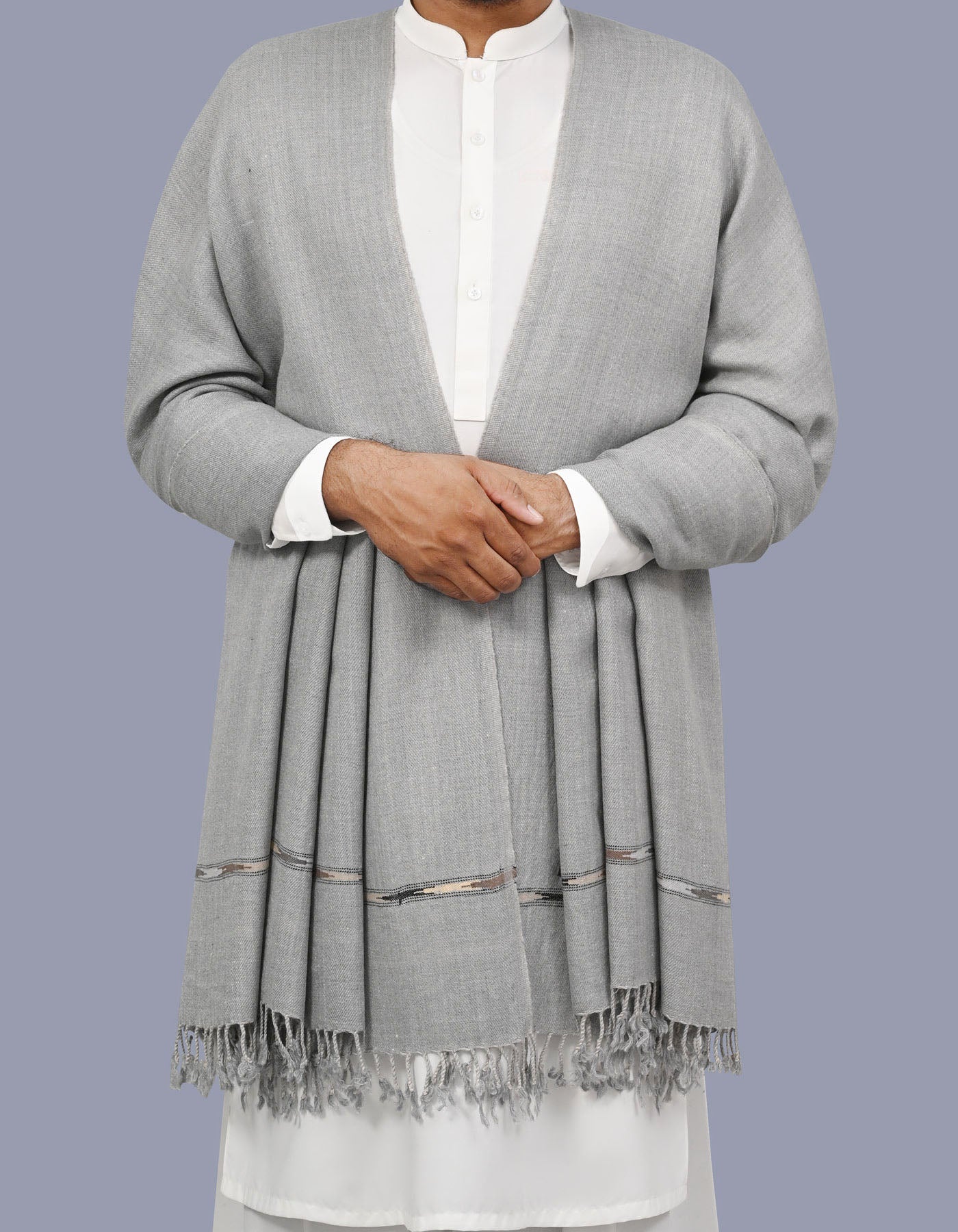 Grey Plain Wool Blend Men Shawl