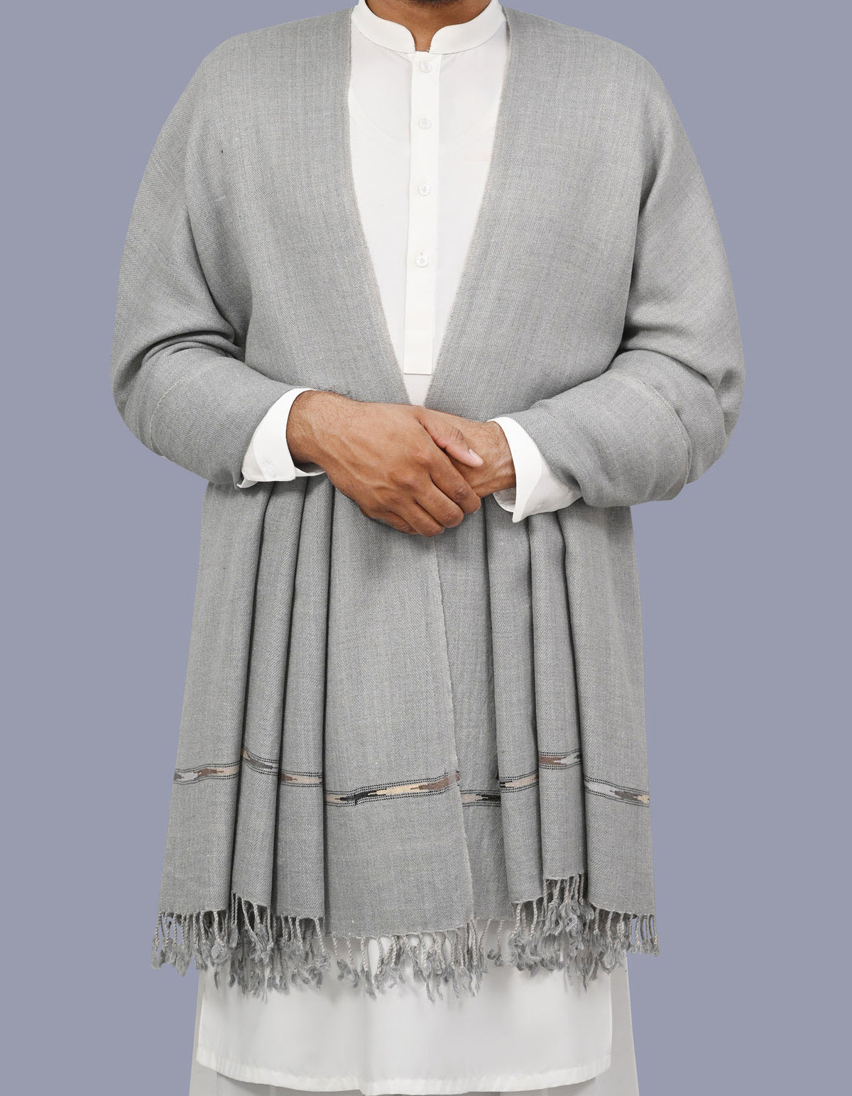 Grey Plain Wool Blend Men Shawl
