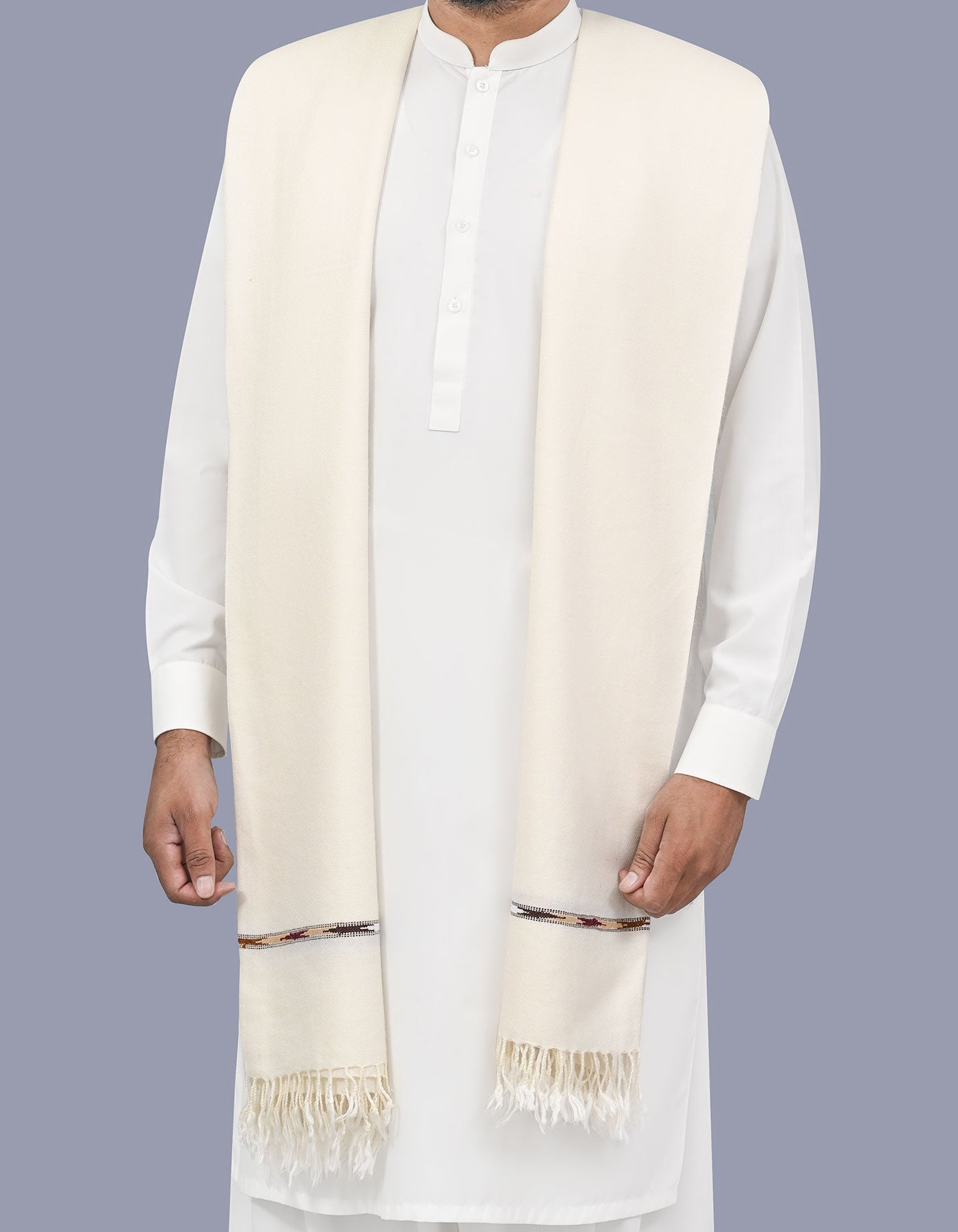 Off White Plain Wool Blend Men Shawl