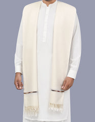 Off White Plain Wool Blend Men Shawl