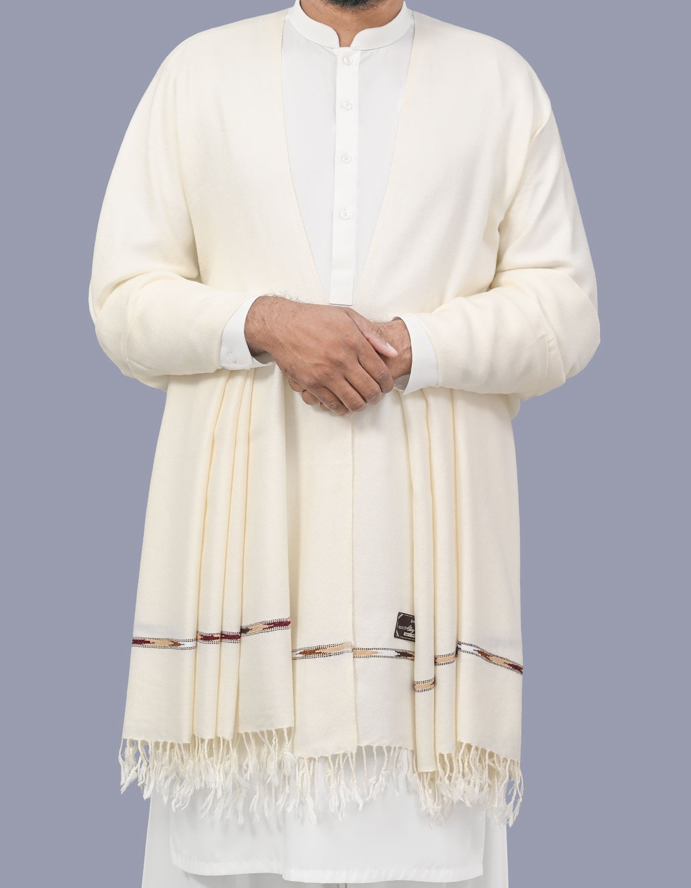 Off White Plain Wool Blend Men Shawl