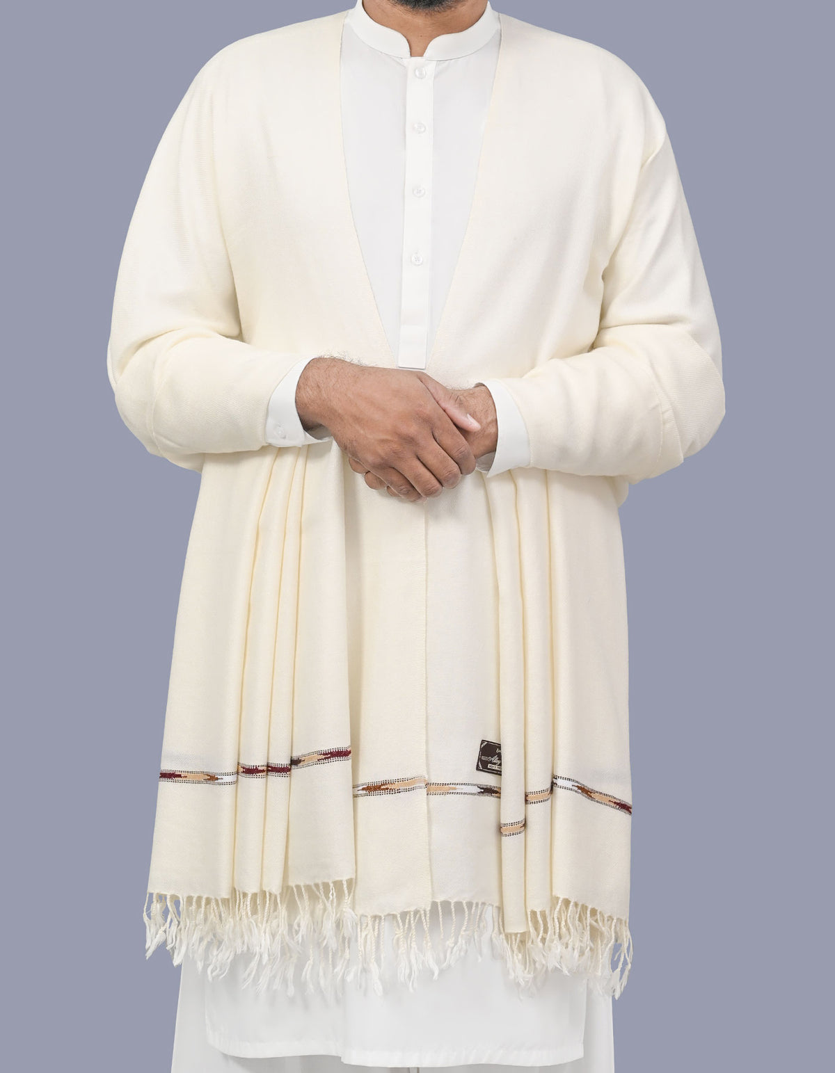 Off White Plain Wool Blend Men Shawl