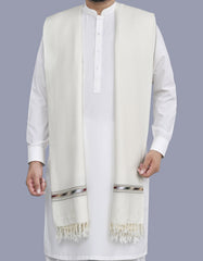 Off White Plain Wool Blend Men Shawl