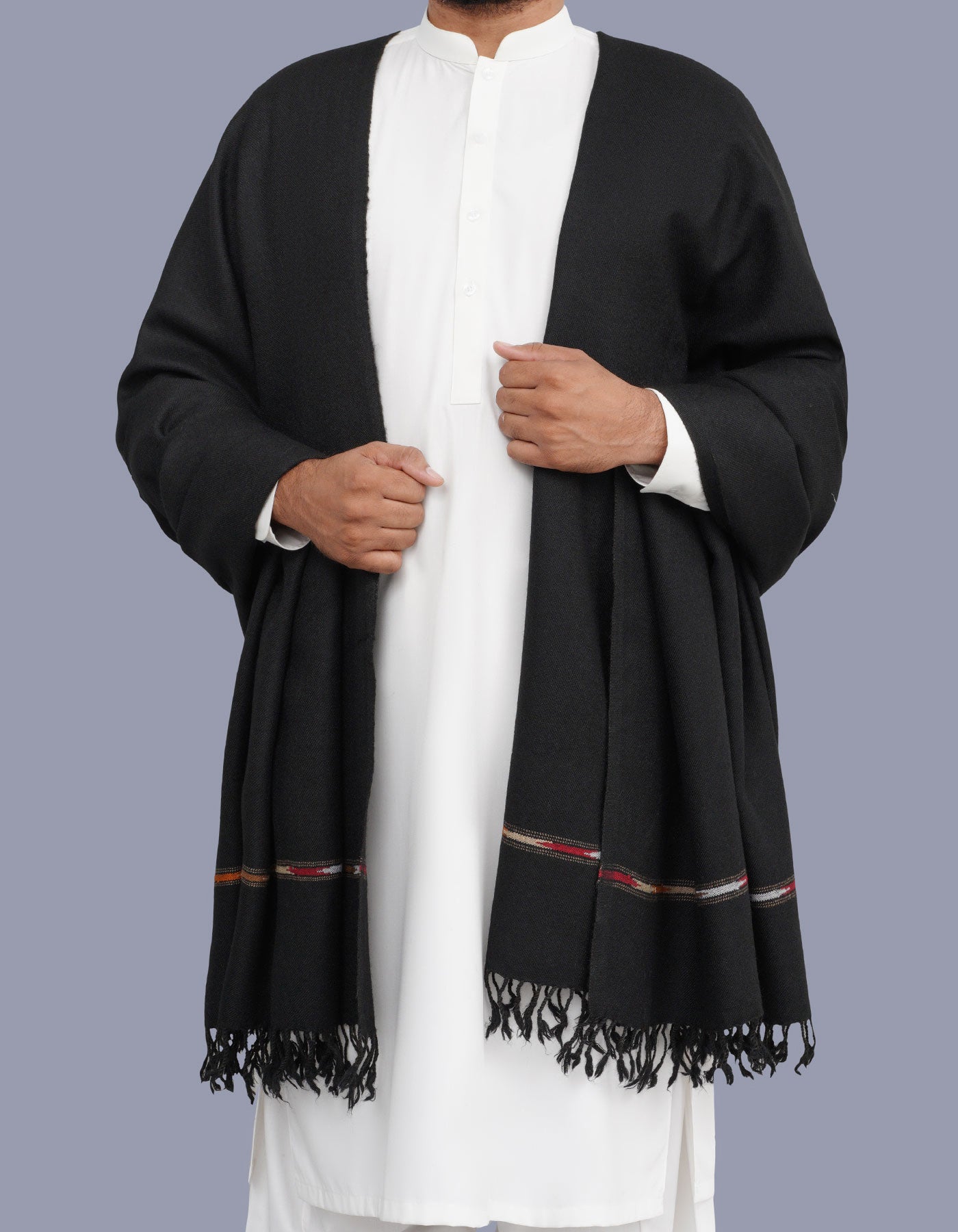 Black Plain Wool Blend Men Shawl