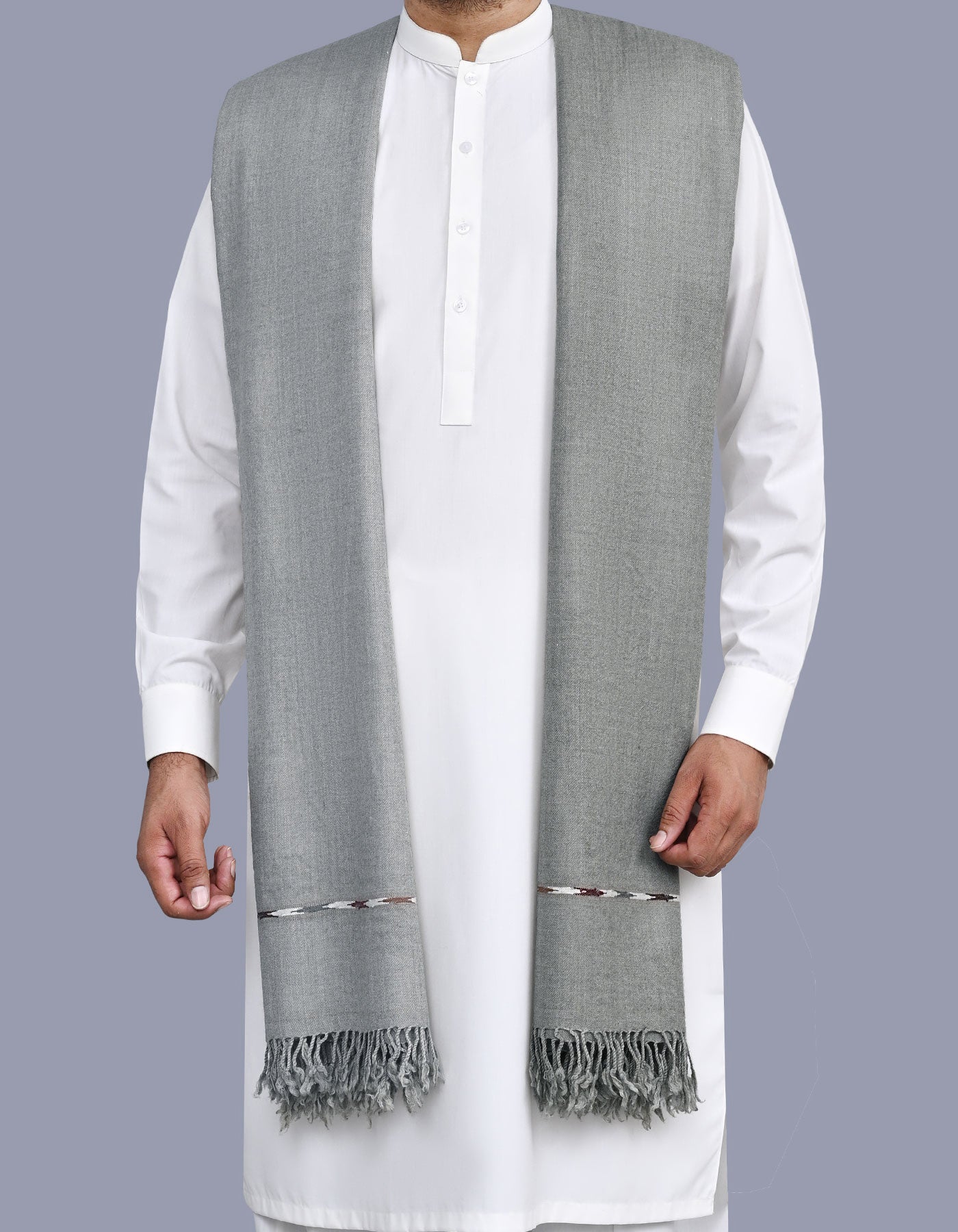 Grey Plain Wool Blend Men Shawl