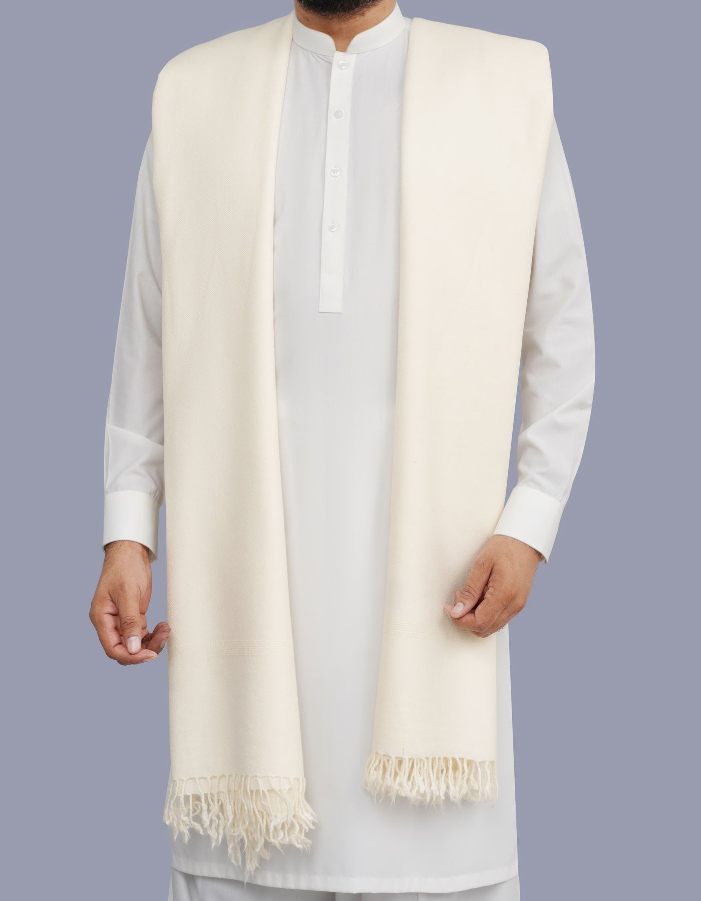 Off White Plain Wool Blend Men Shawl