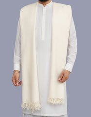 Off White Plain Wool Blend Men Shawl
