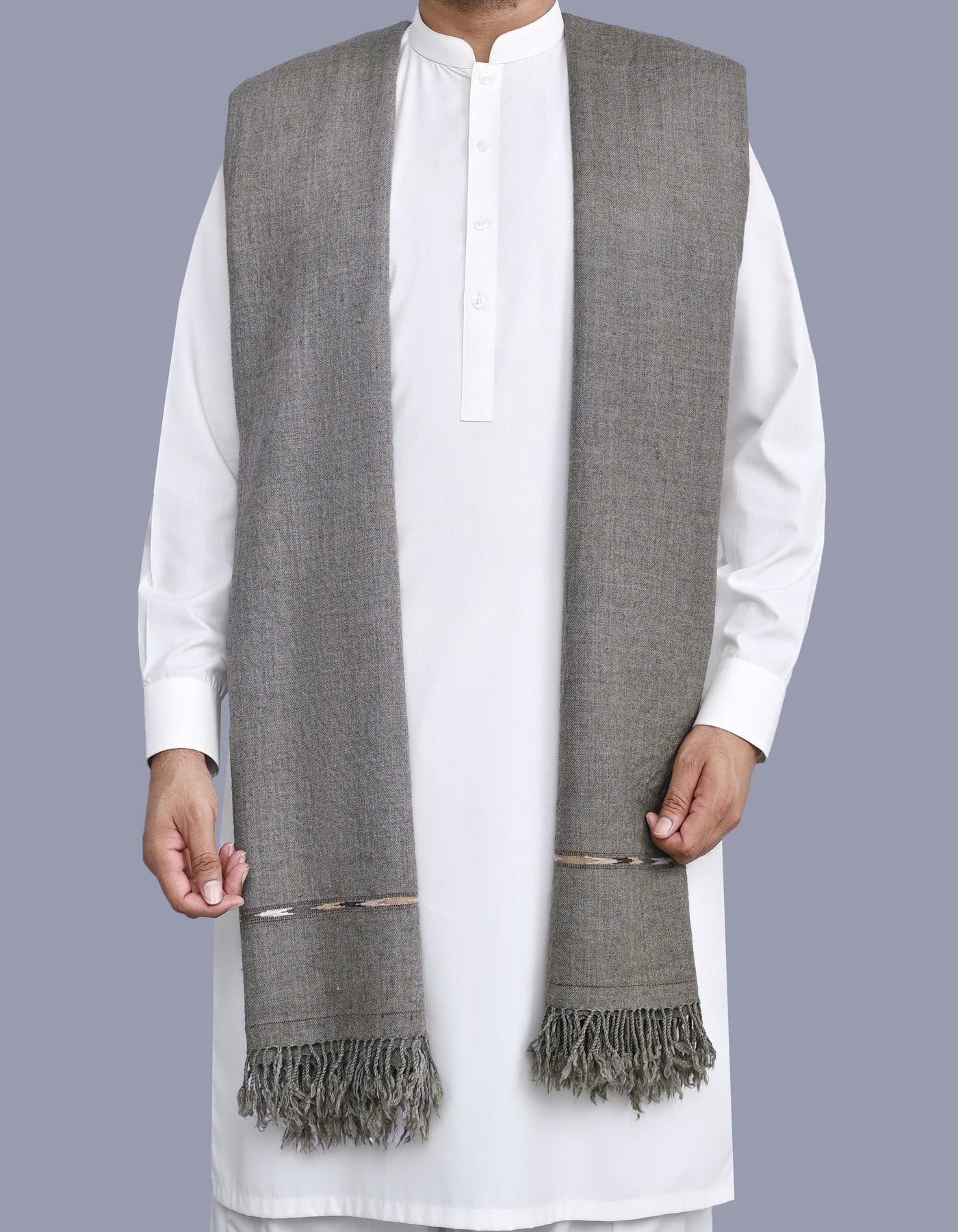 Olive Plain Wool Blend Men Shawl