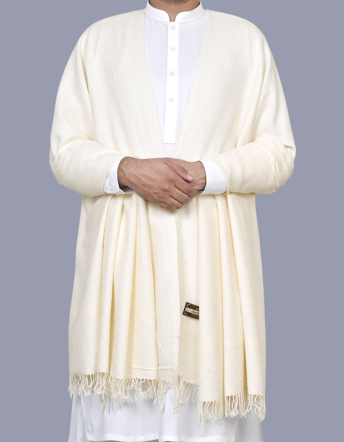 Off White Plain Wool Blend Men Shawl