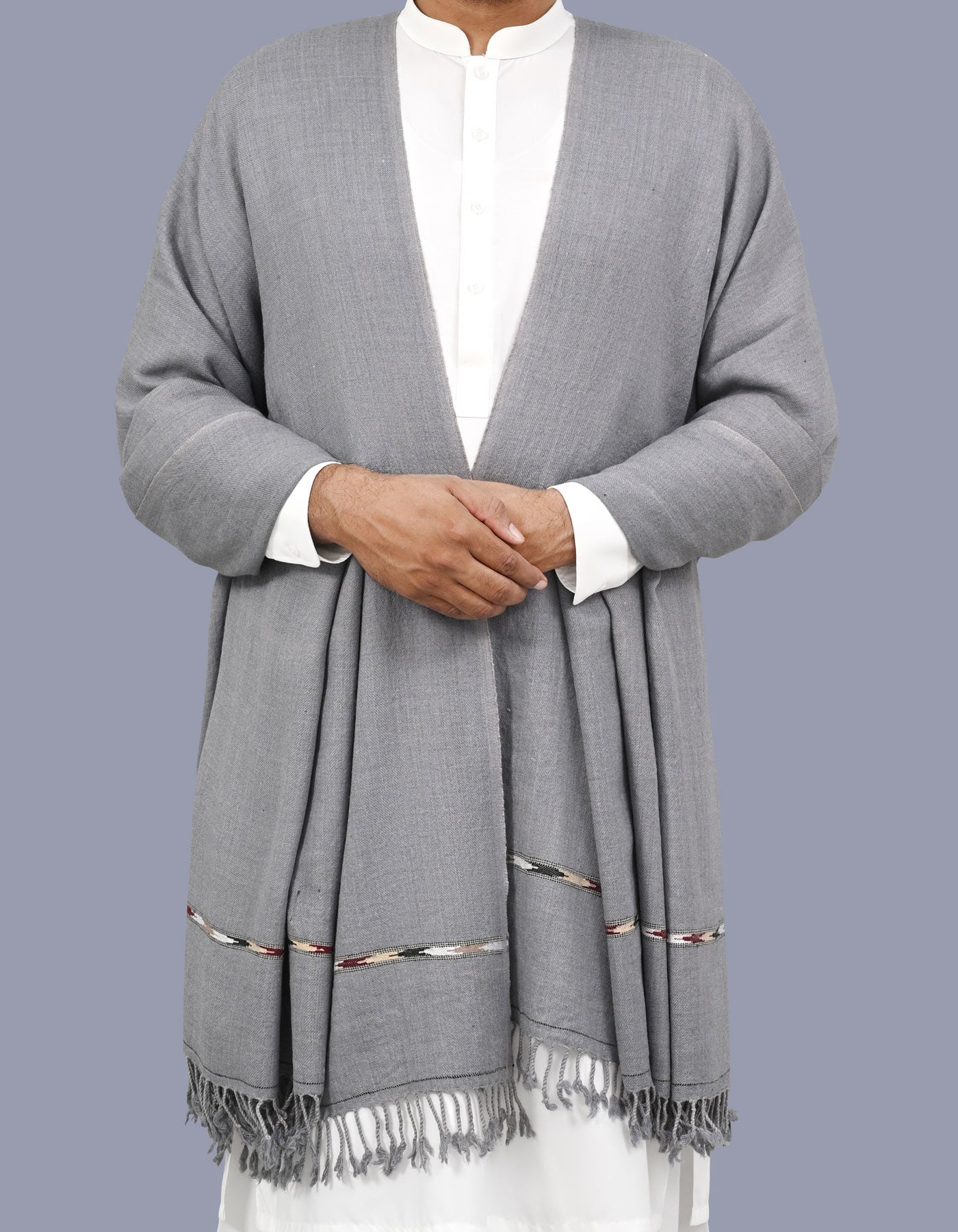Grey Plain Wool Blend Men Shawl