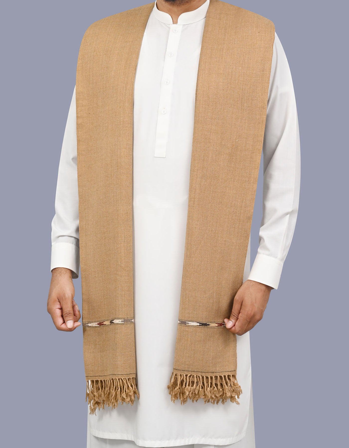 L Brown Plain Wool Blend Men Shawl