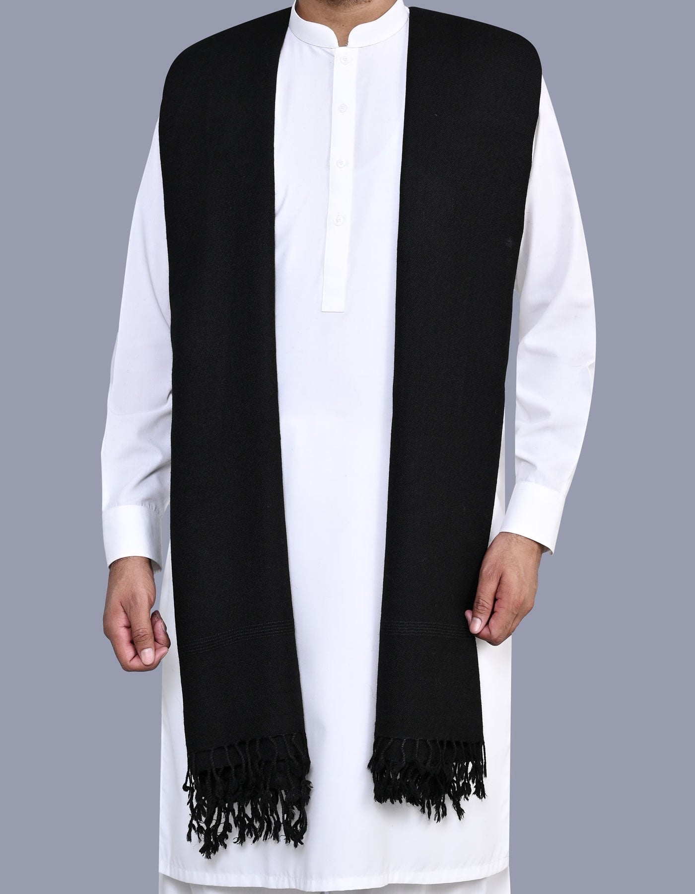 Black Plain Wool Blend Men Shawl