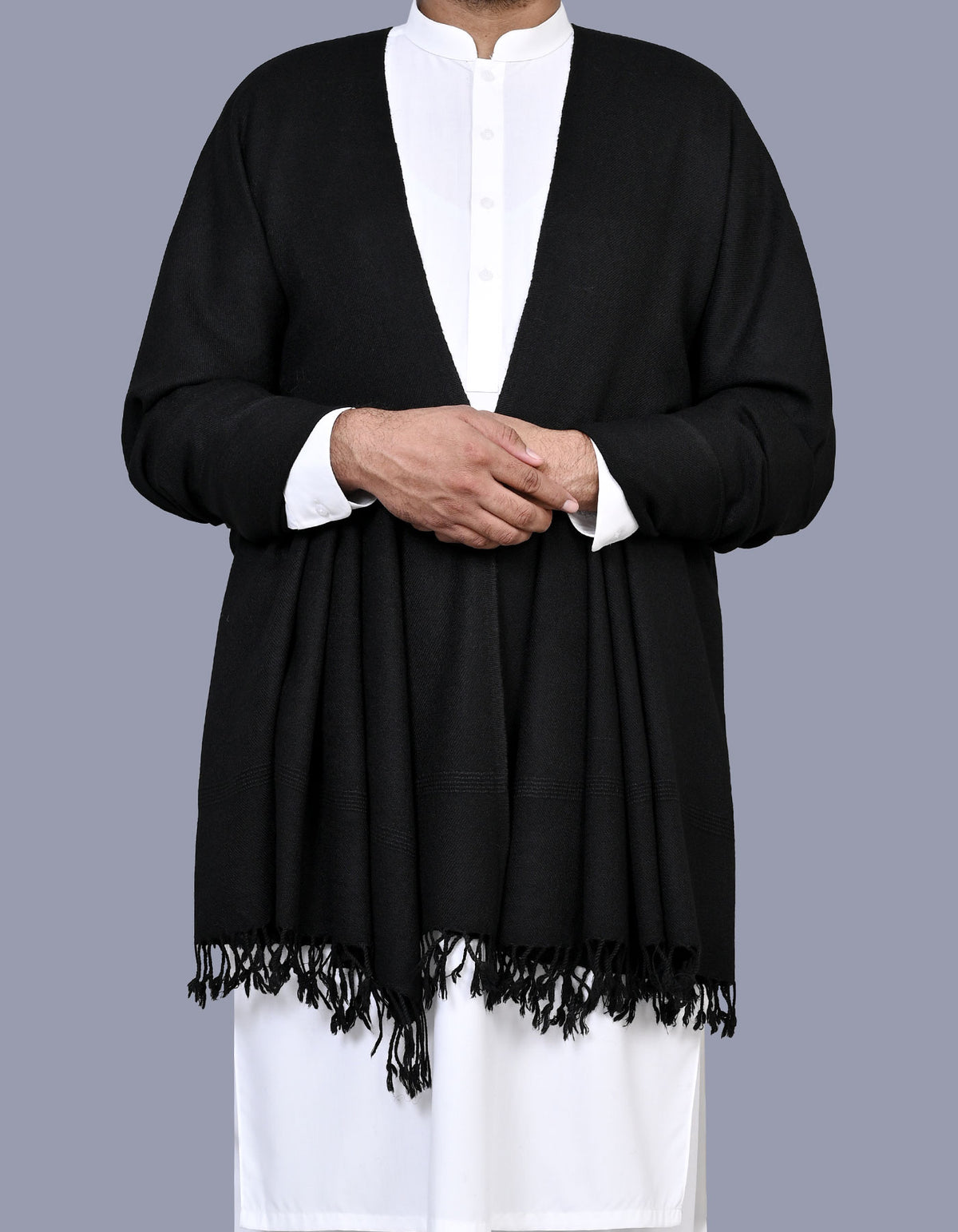 Black Plain Wool Blend Men Shawl