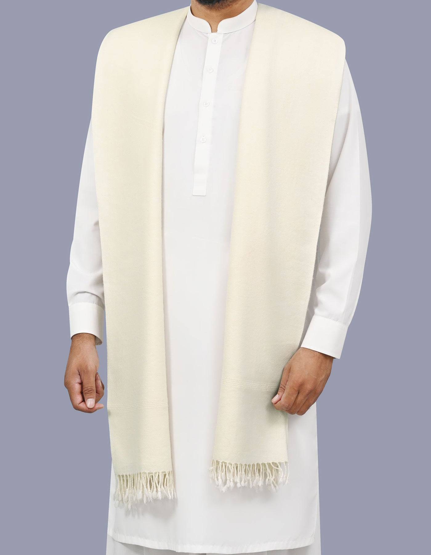 White Plain Wool Blend Men Shawl