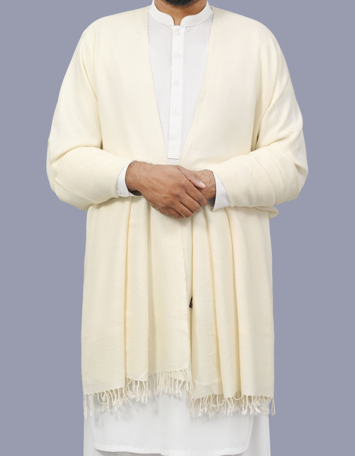 White Plain Wool Blend Men Shawl