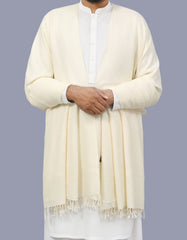 White Plain Wool Blend Men Shawl