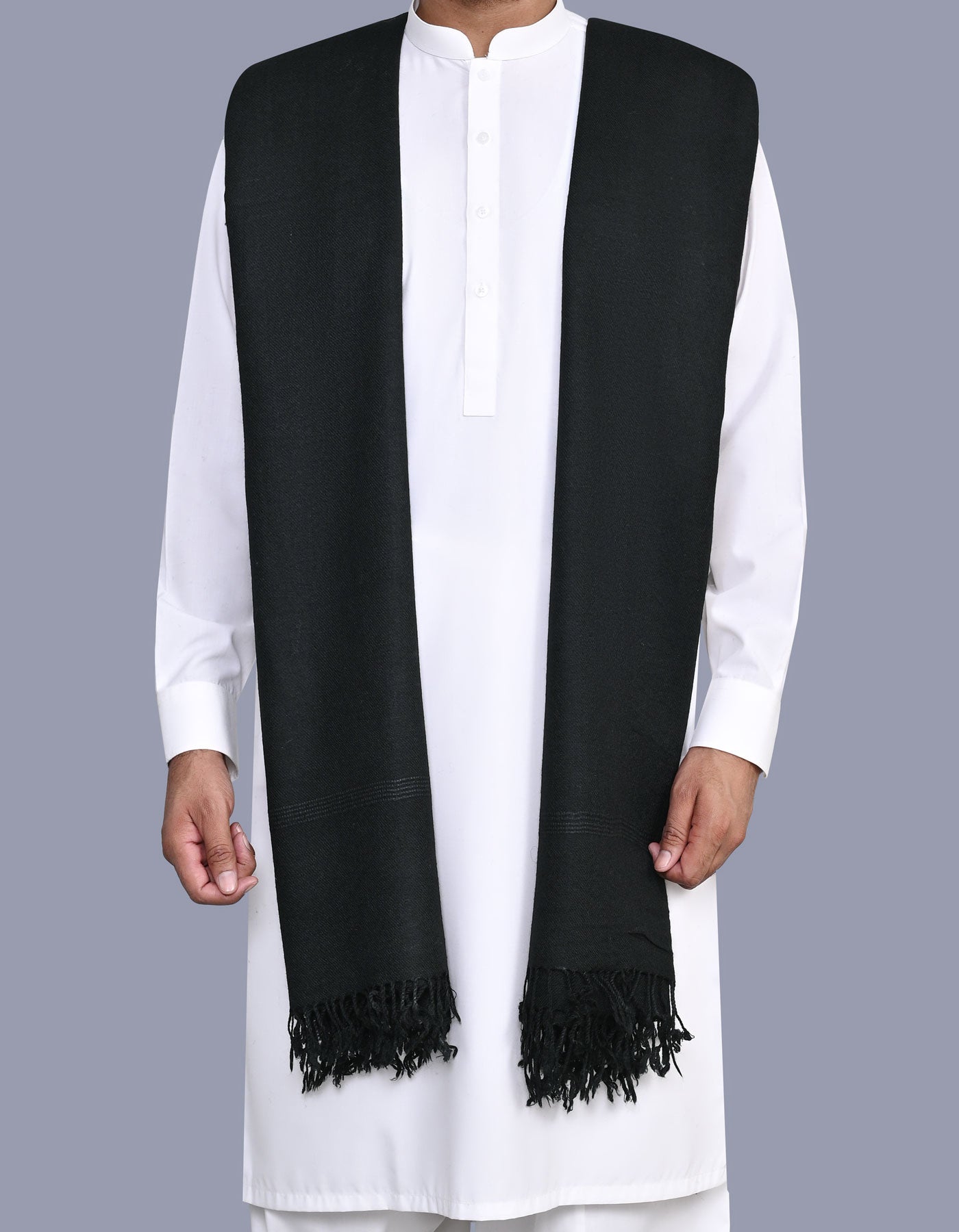 Black Plain Wool Blend Men Shawl