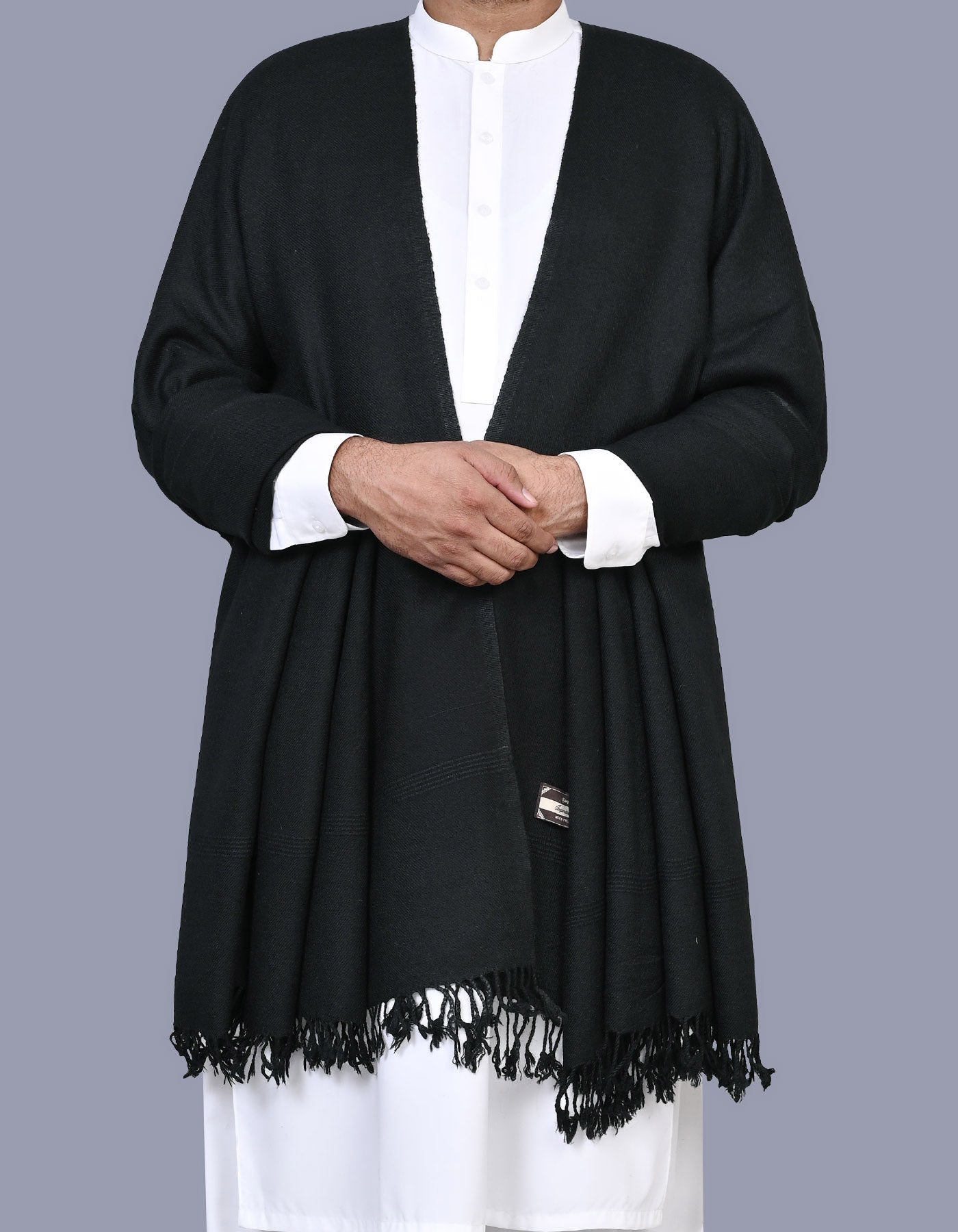 Black Plain Wool Blend Men Shawl