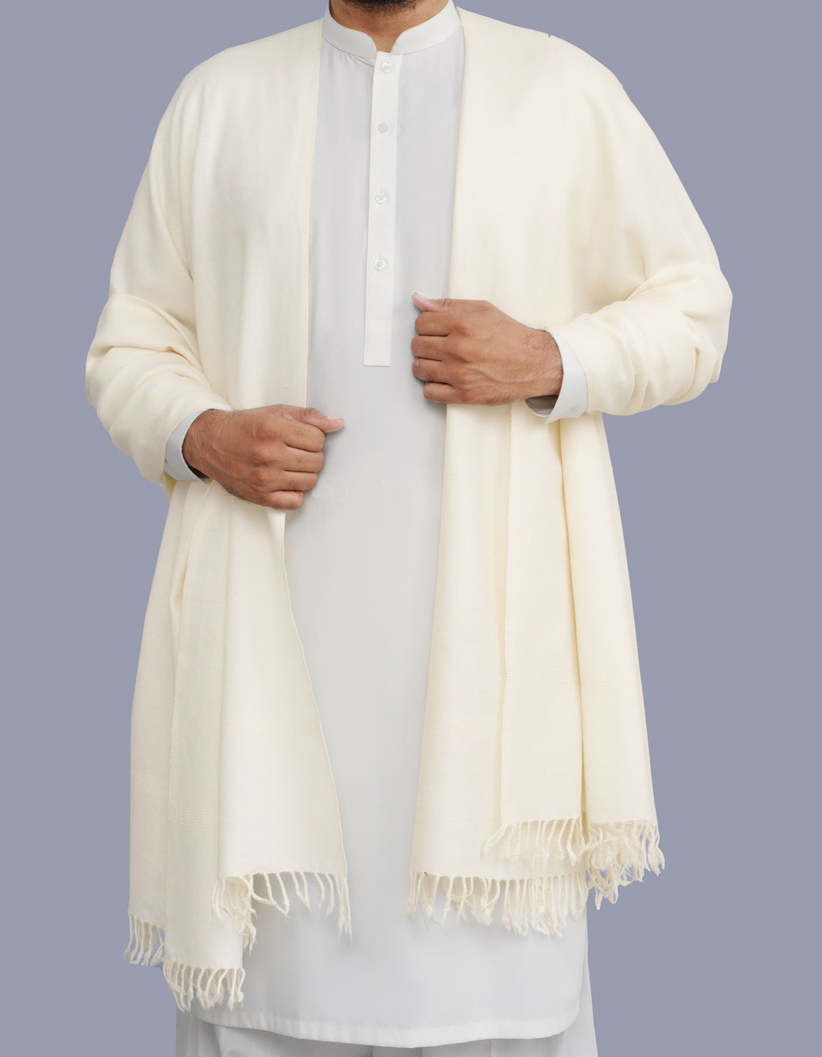 Off White Plain Wool Blend Men Shawl
