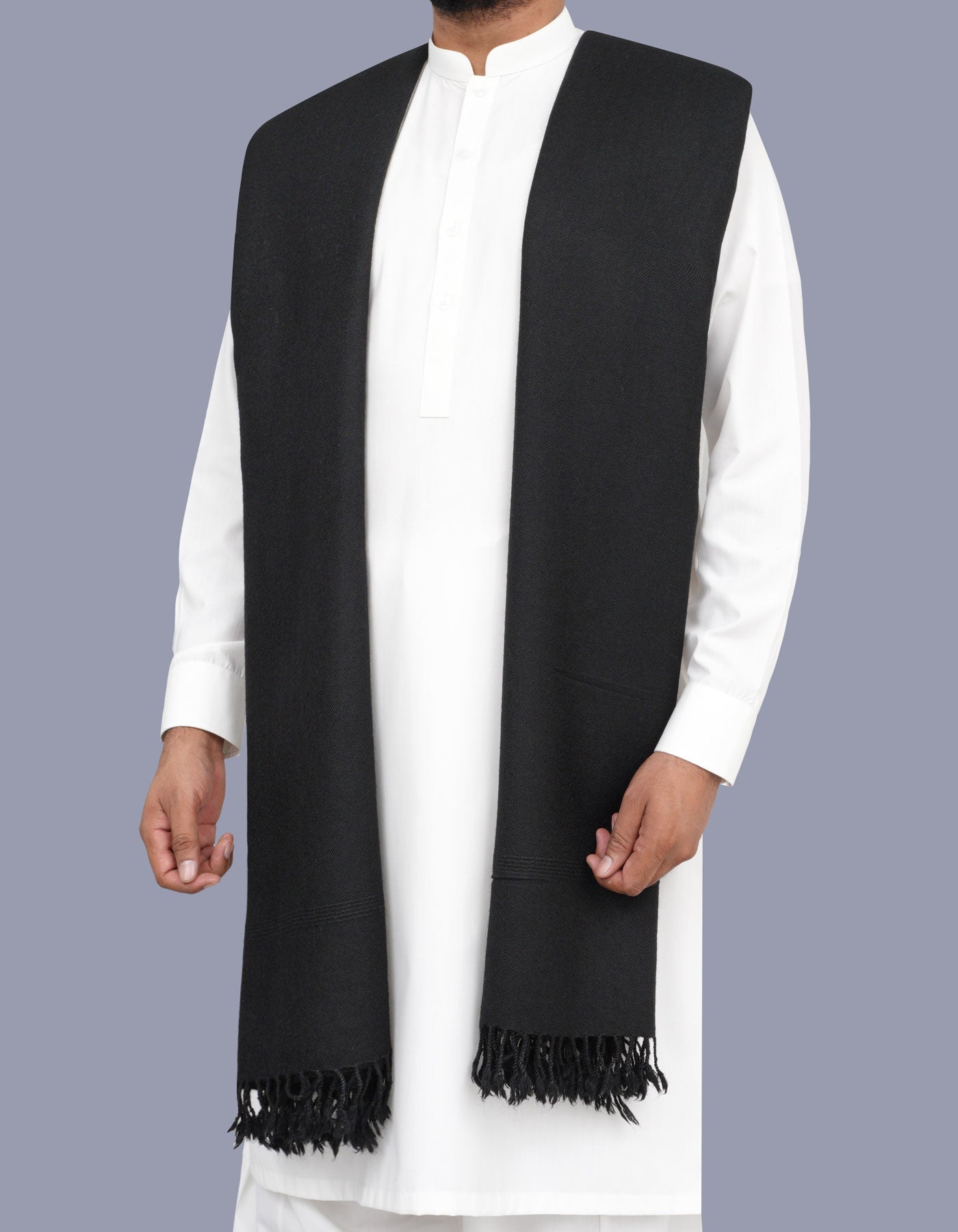 Black Plain Wool Blend Men Shawl