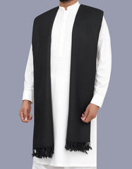 Black Plain Wool Blend Men Shawl