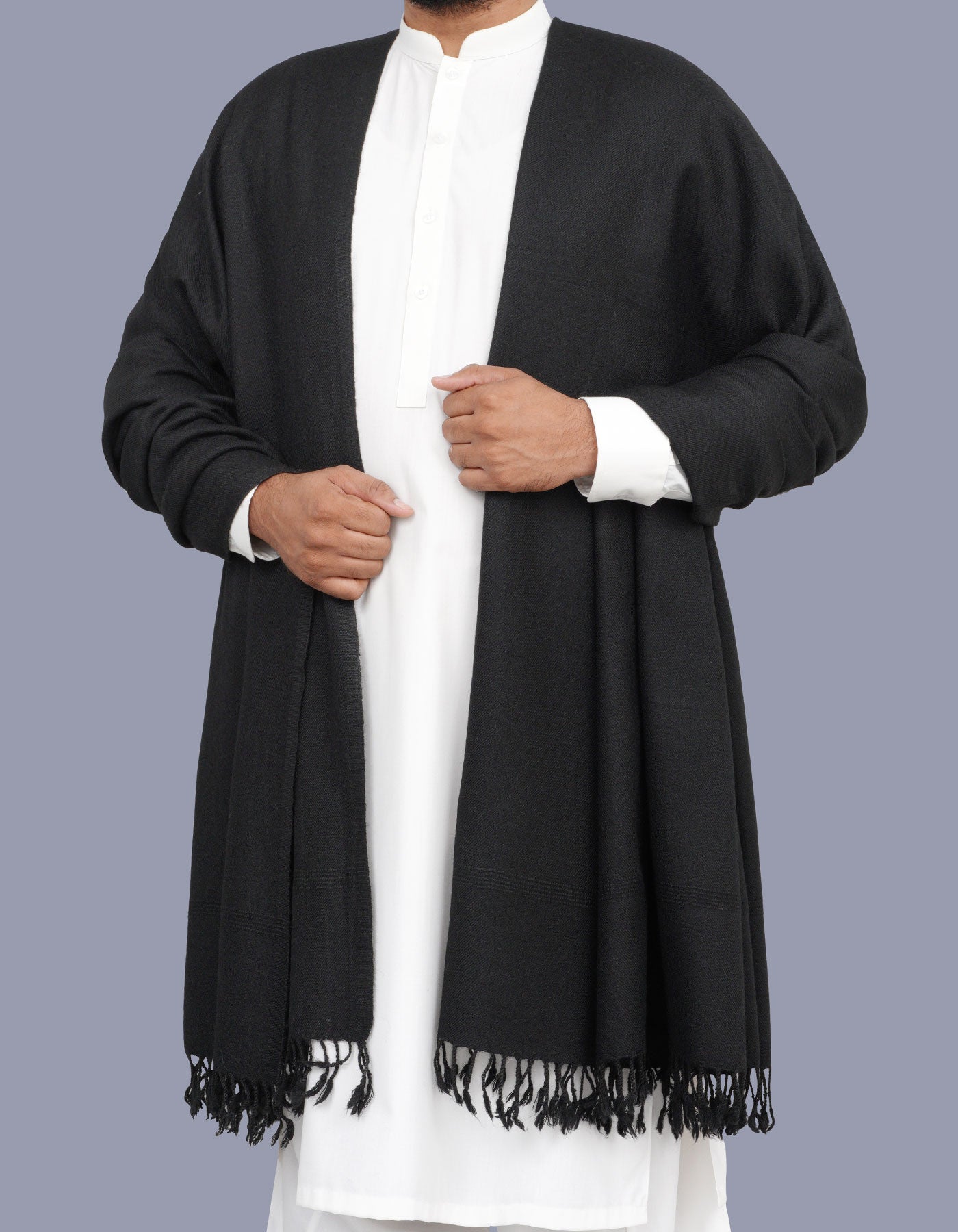 Black Plain Wool Blend Men Shawl