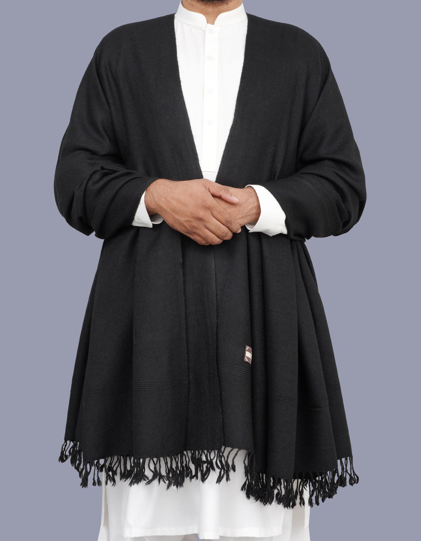 Black Plain Wool Blend Men Shawl