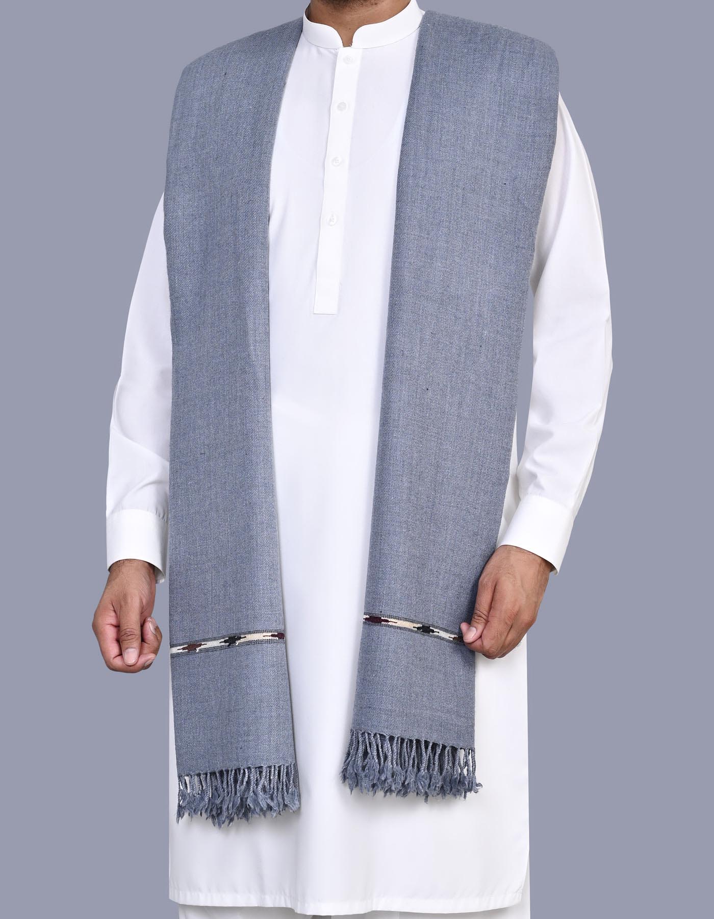 Grey Plain Wool Blend Men Shawl