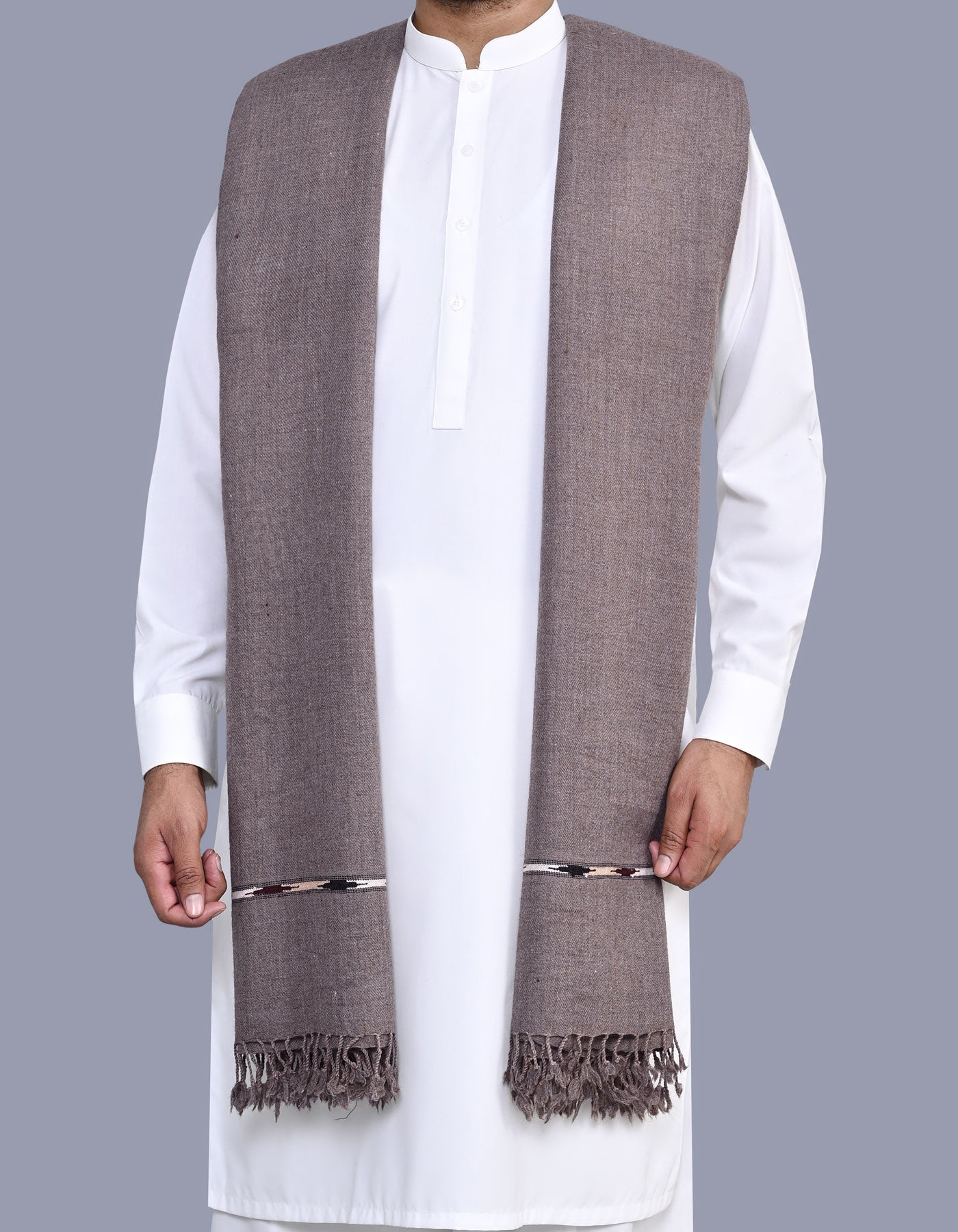 L Brown Plain Wool Blend Men Shawl
