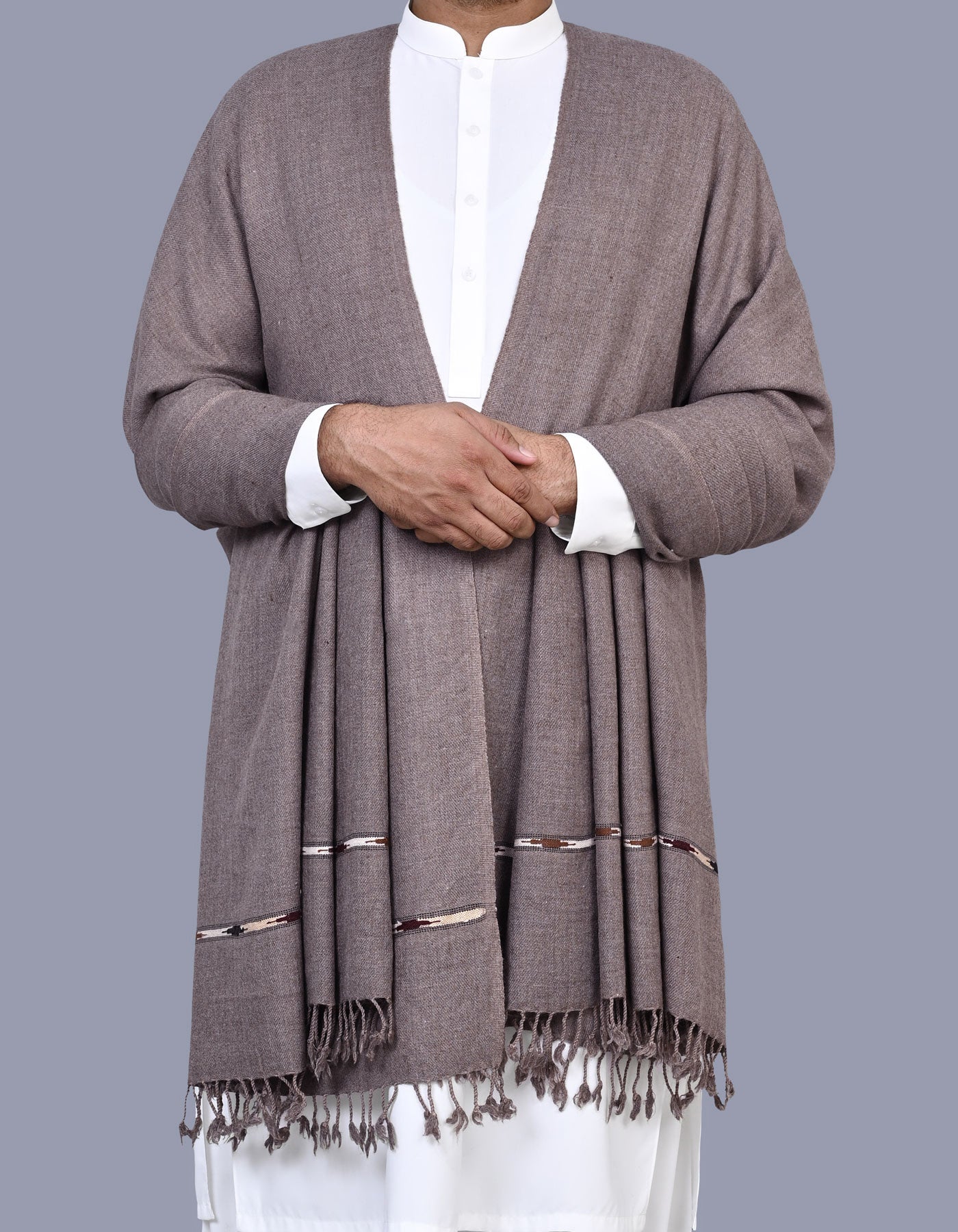 L Brown Plain Wool Blend Men Shawl