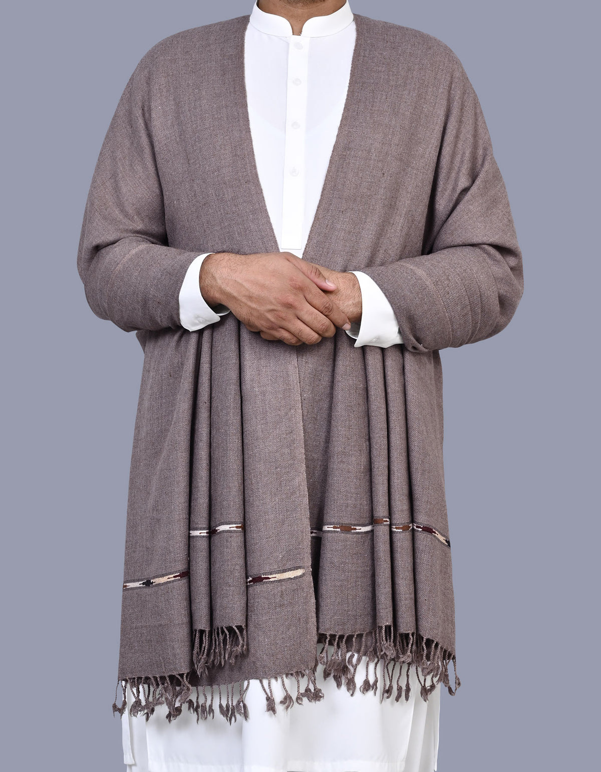 L Brown Plain Wool Blend Men Shawl