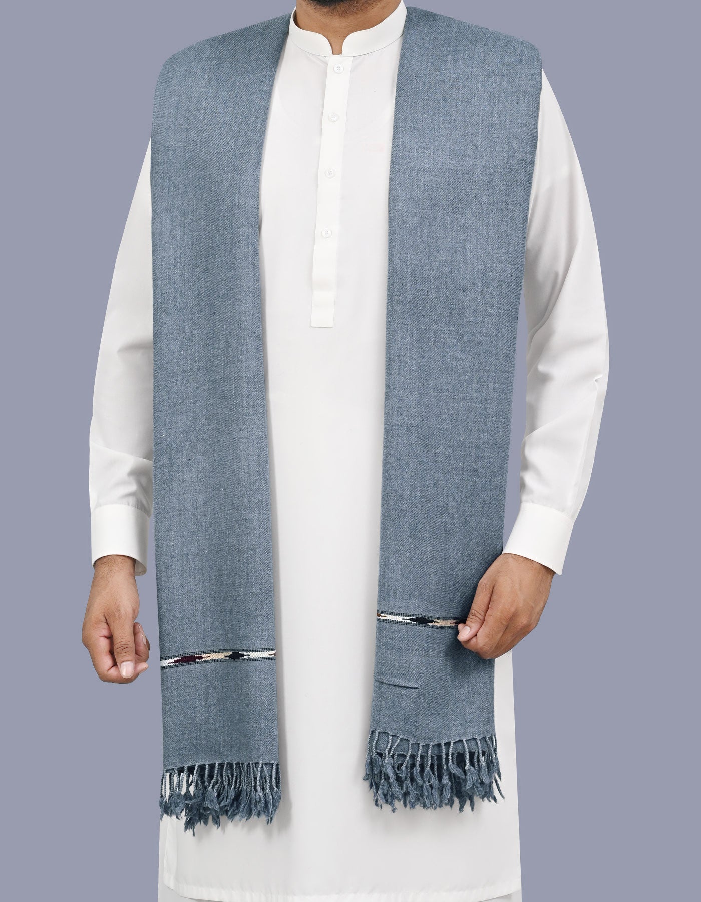 Grey Plain Wool Blend Men Shawl