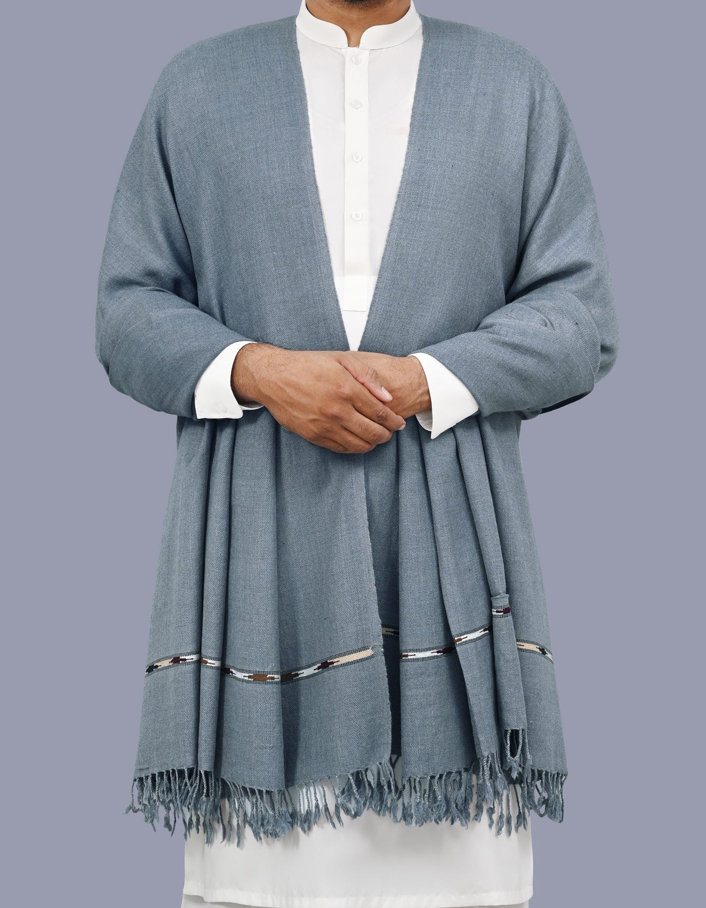 Grey Plain Wool Blend Men Shawl