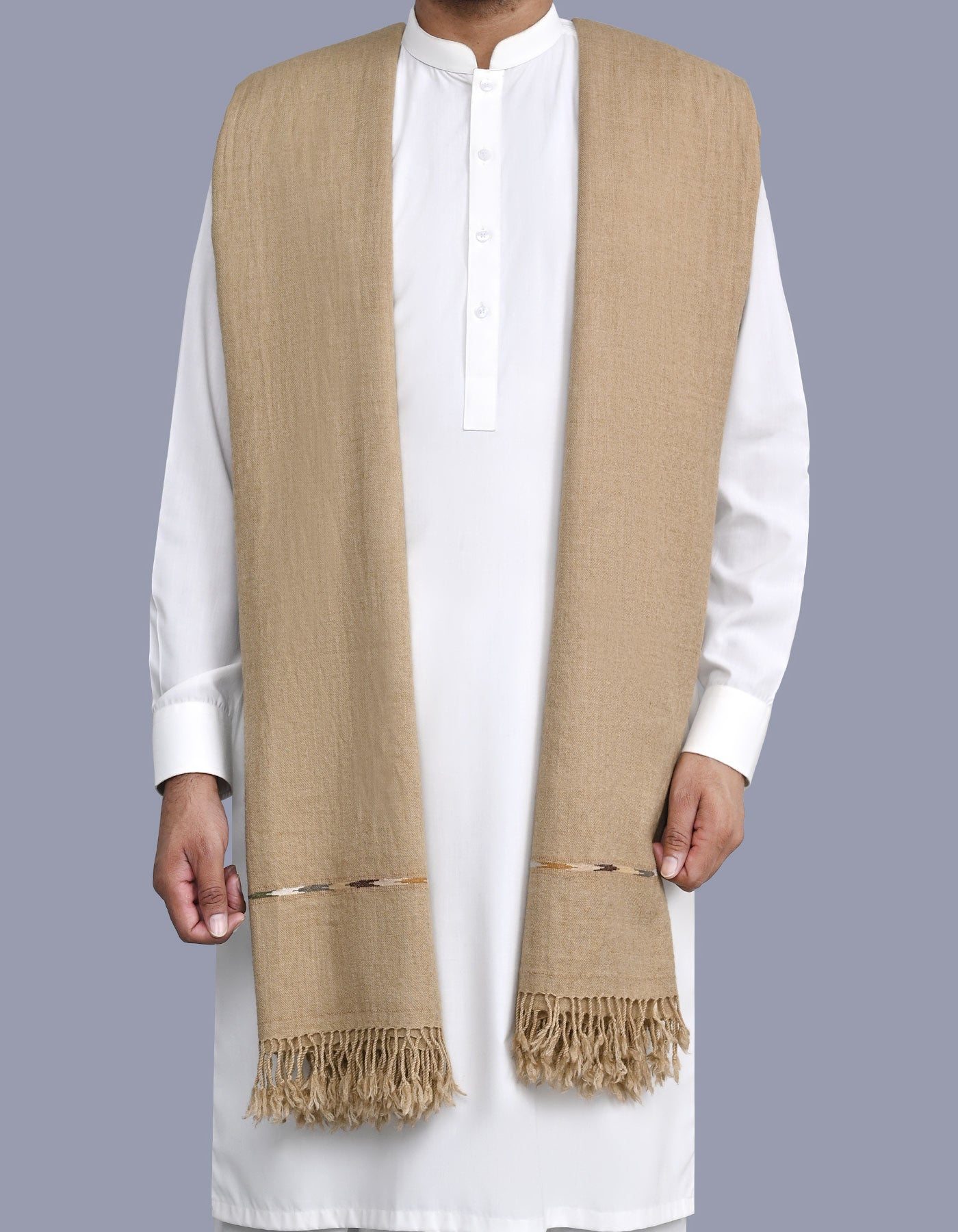 Beige Plain Wool Blend Men Shawl