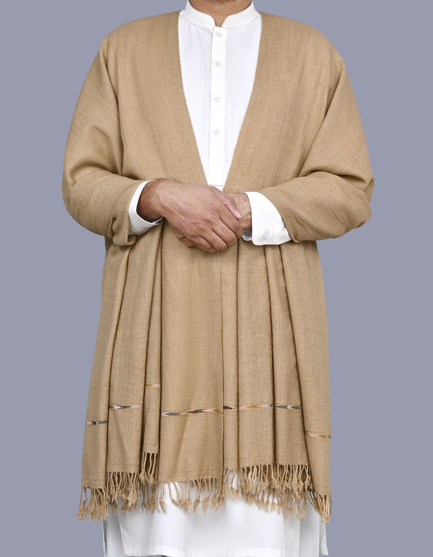 Beige Plain Wool Blend Men Shawl