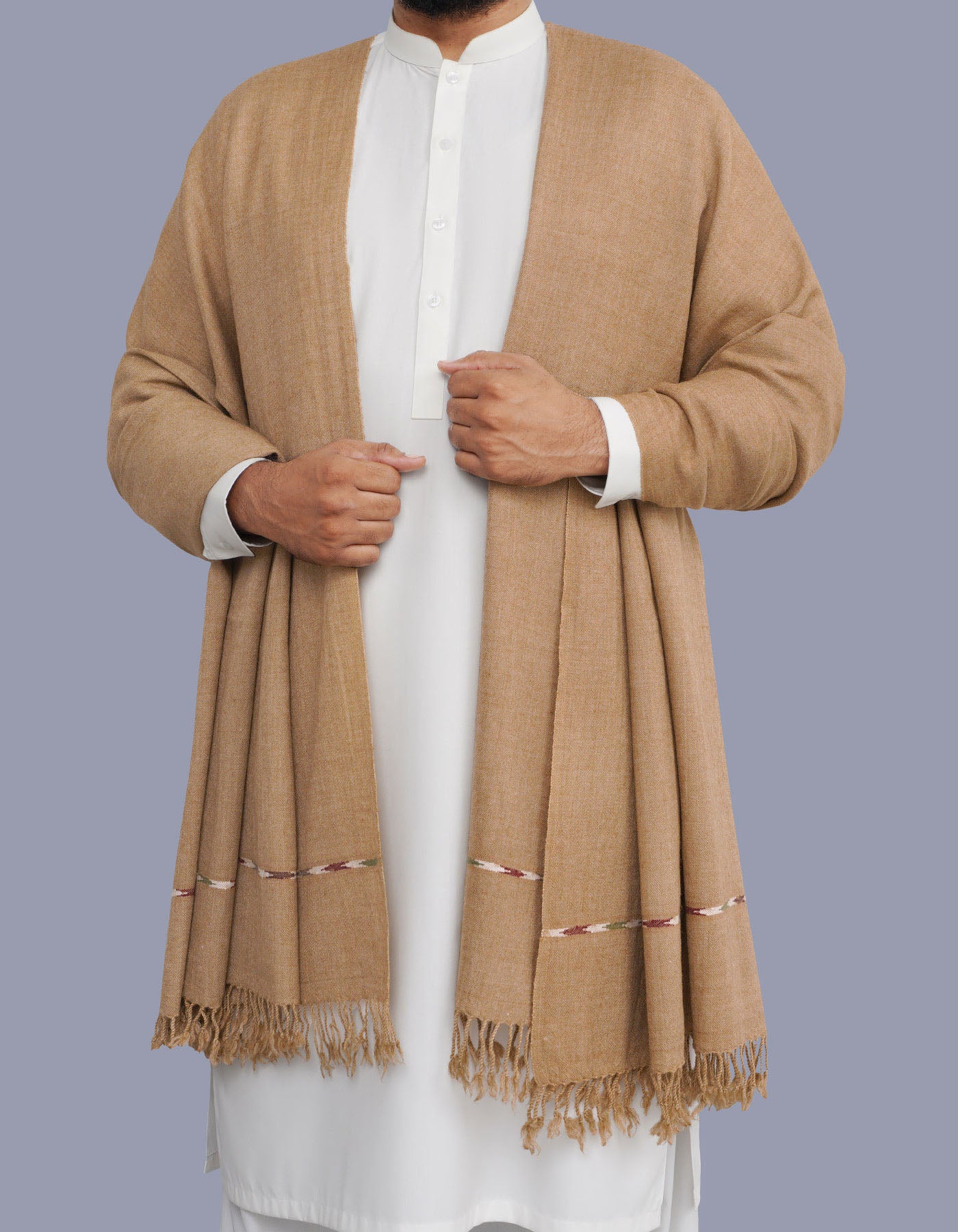 Camel Plain Wool Blend Men Shawl