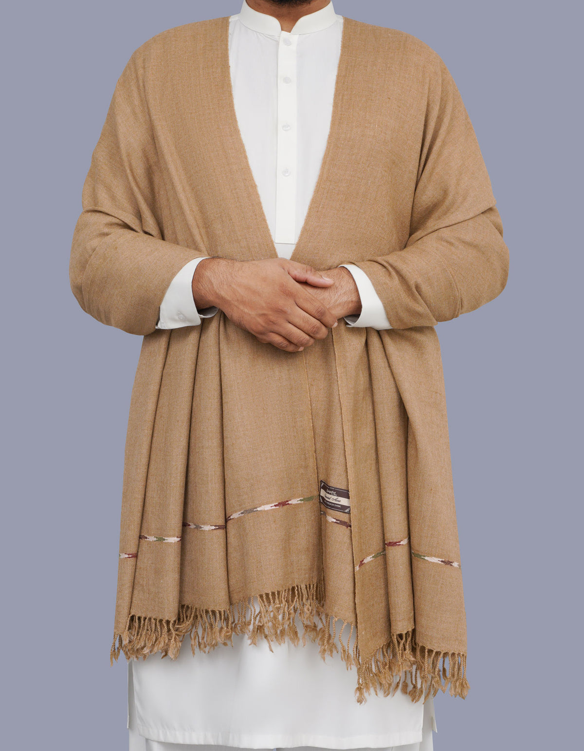 Camel Plain Wool Blend Men Shawl