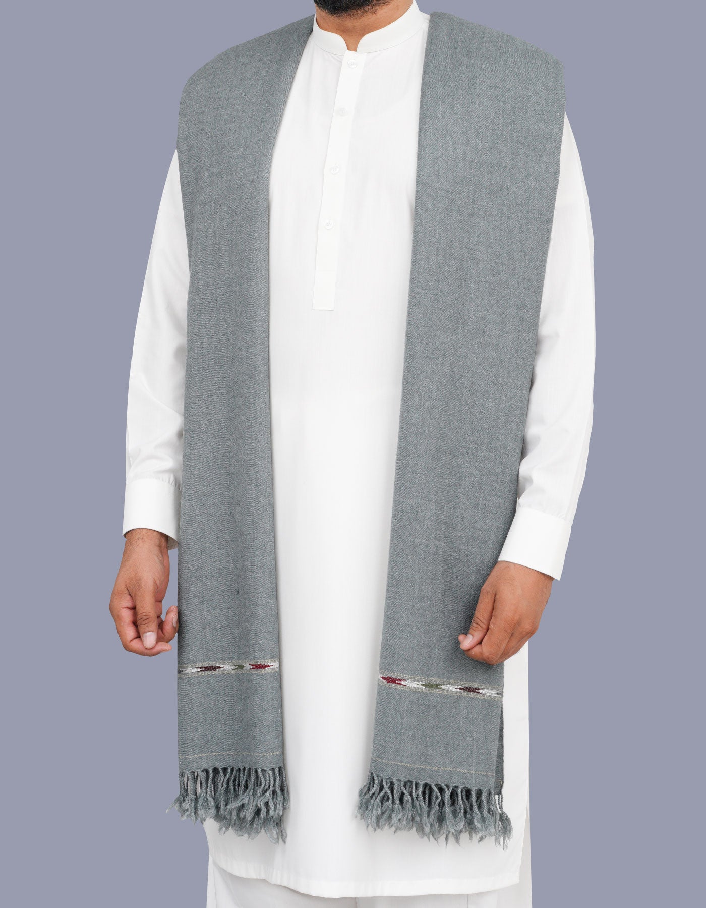 Grey Plain Wool Blend Men Shawl