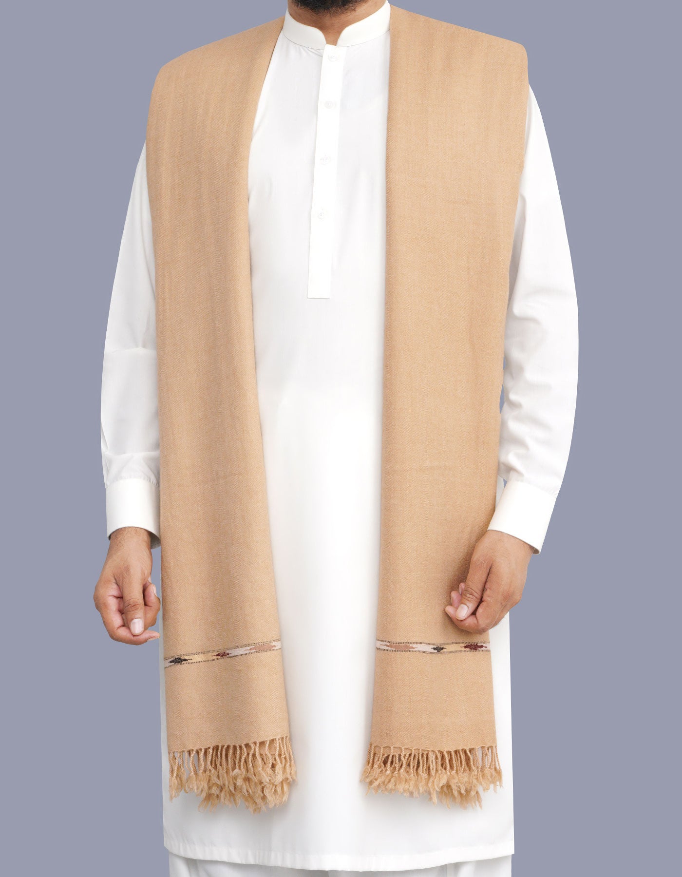 Ivory Plain Wool Blend Men Shawl