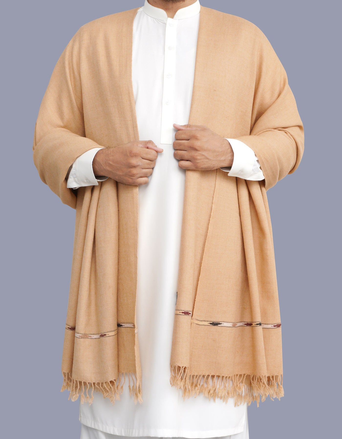 Ivory Plain Wool Blend Men Shawl