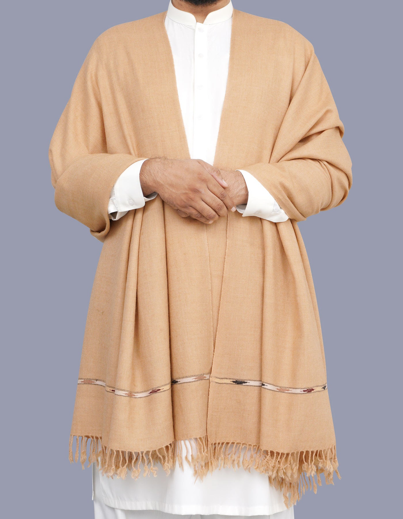 Ivory Plain Wool Blend Men Shawl
