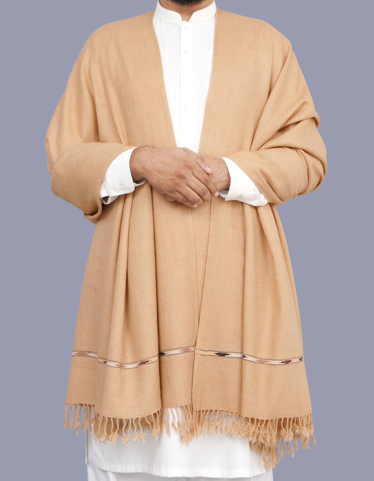 Ivory Plain Wool Blend Men Shawl