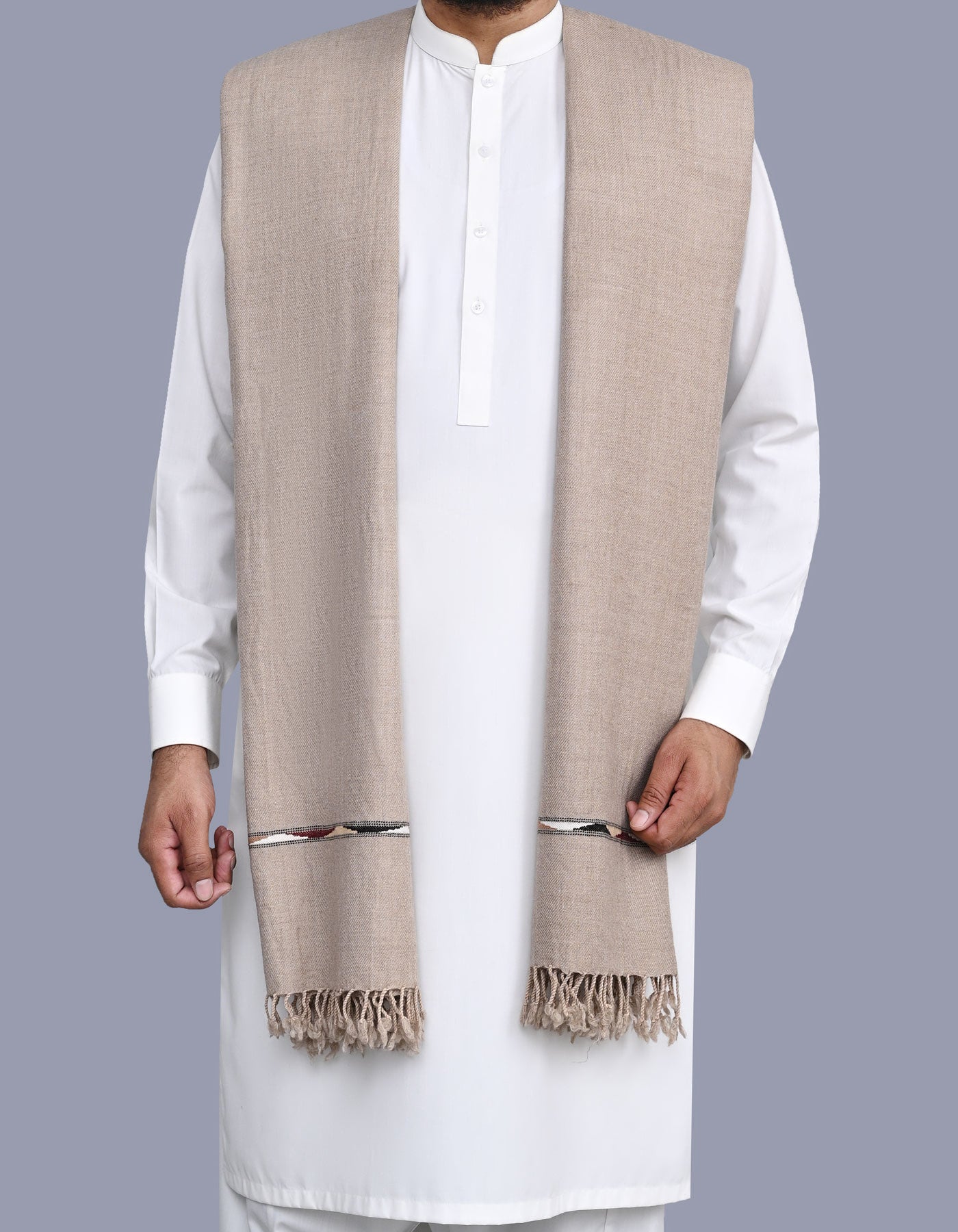 Stone Plain Wool Blend Men Shawl