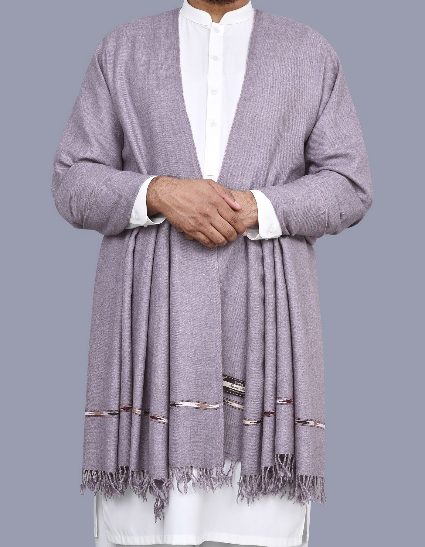 Grey Plain Wool Blend Men Shawl