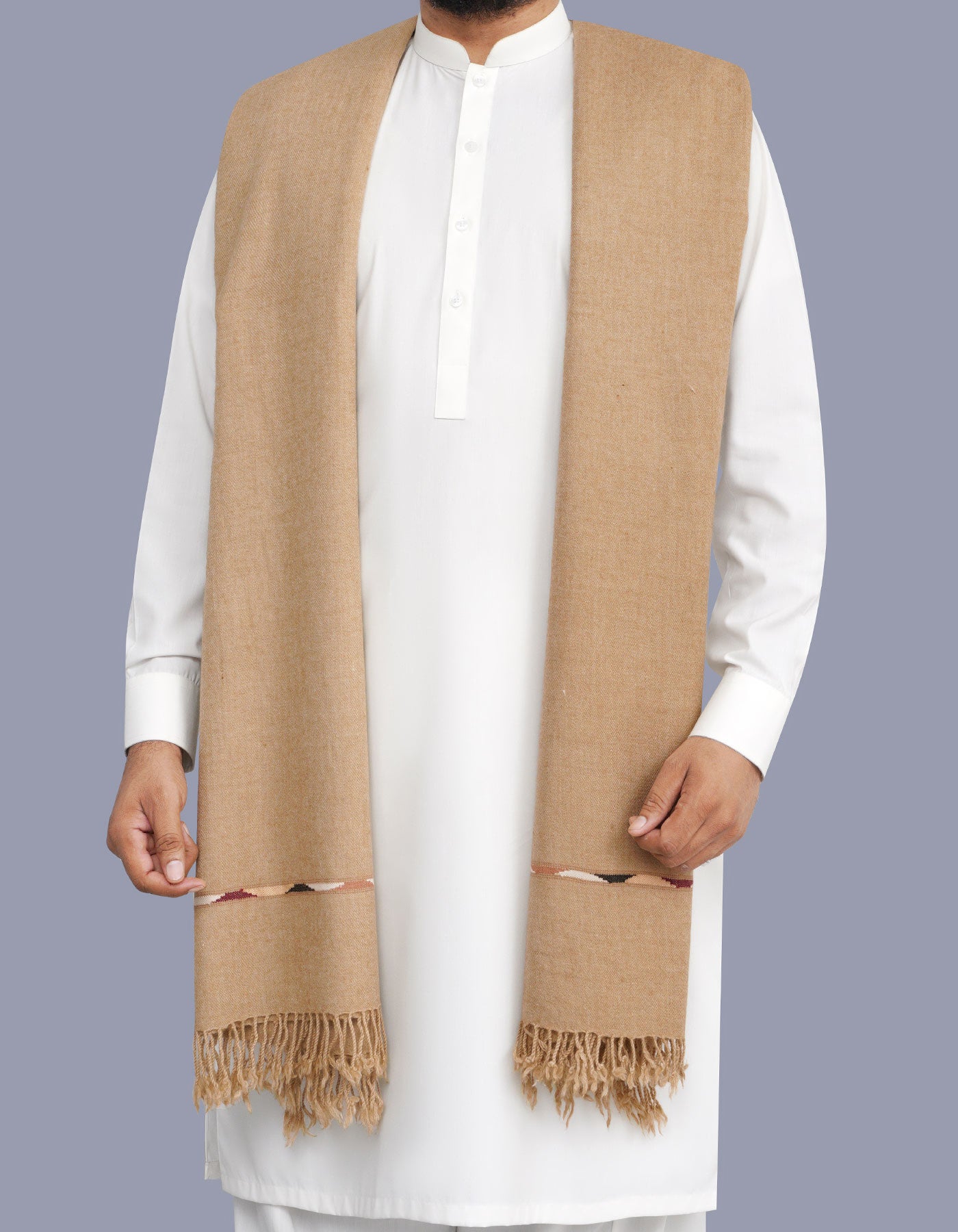Fawn Plain Wool Blend Men Shawl